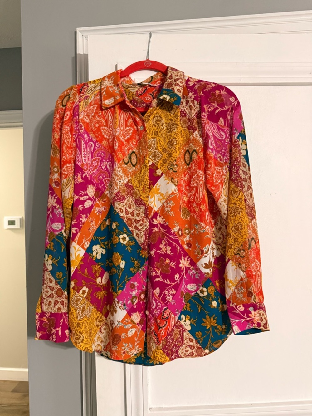 Rose & Olive Orange, Yellow & Pink Paisley Button-Up Top